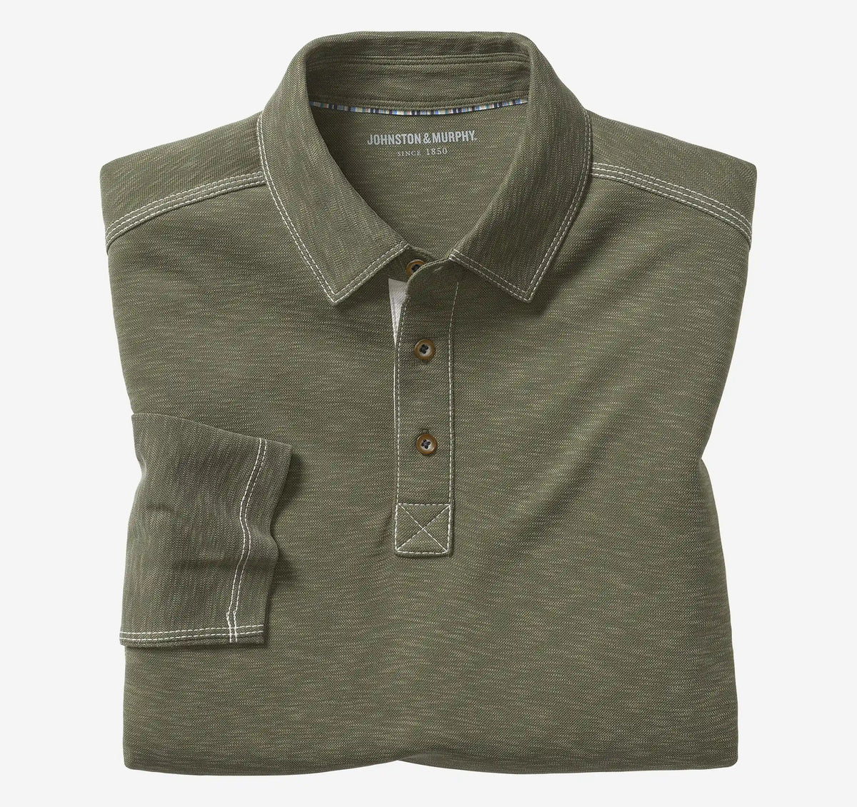 Vintage Slub Long-Sleeve Polo - Olive