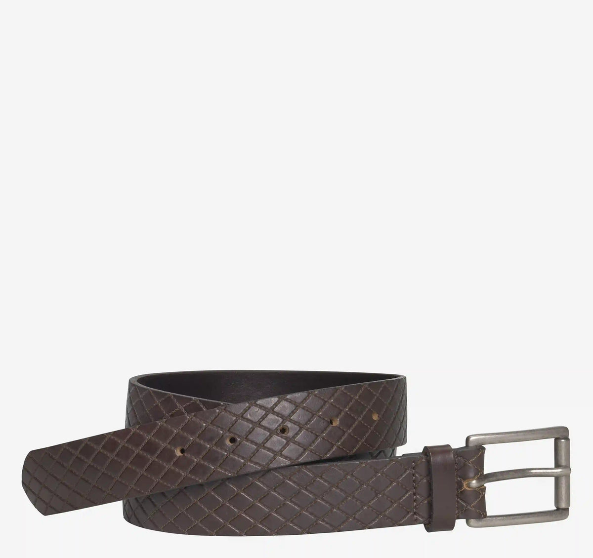 Quilted Embossed Leather Belt - Brown