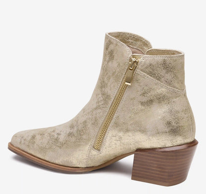 Kalista Double-Zip Bootie - Gold Metallic Kid Suede