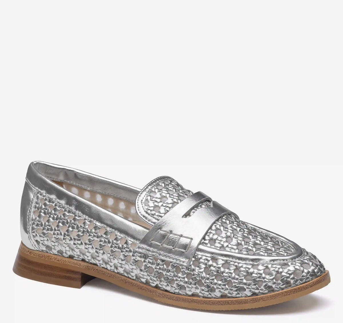 Gillian Woven Penny Loafer - Silver Metallic Faux Leather