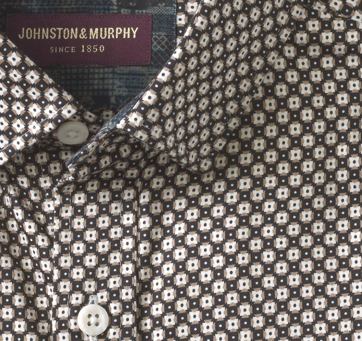 Logan Printed Long-Sleeve Shirt - Black/Tan Mini Tile