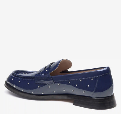 Gillian Studded Penny Loafer - Navy Patent Leather
