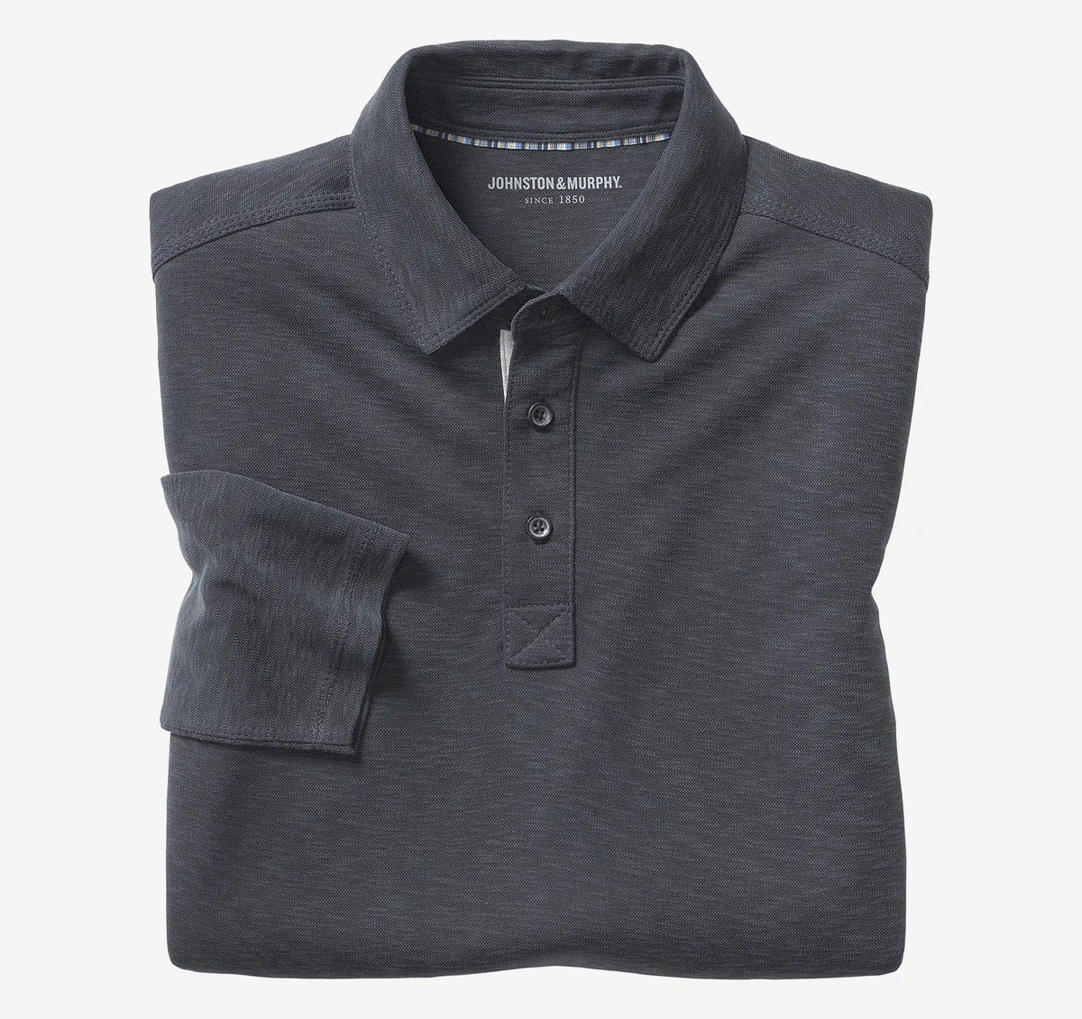 Vintage Slub Long-Sleeve Polo - Black
