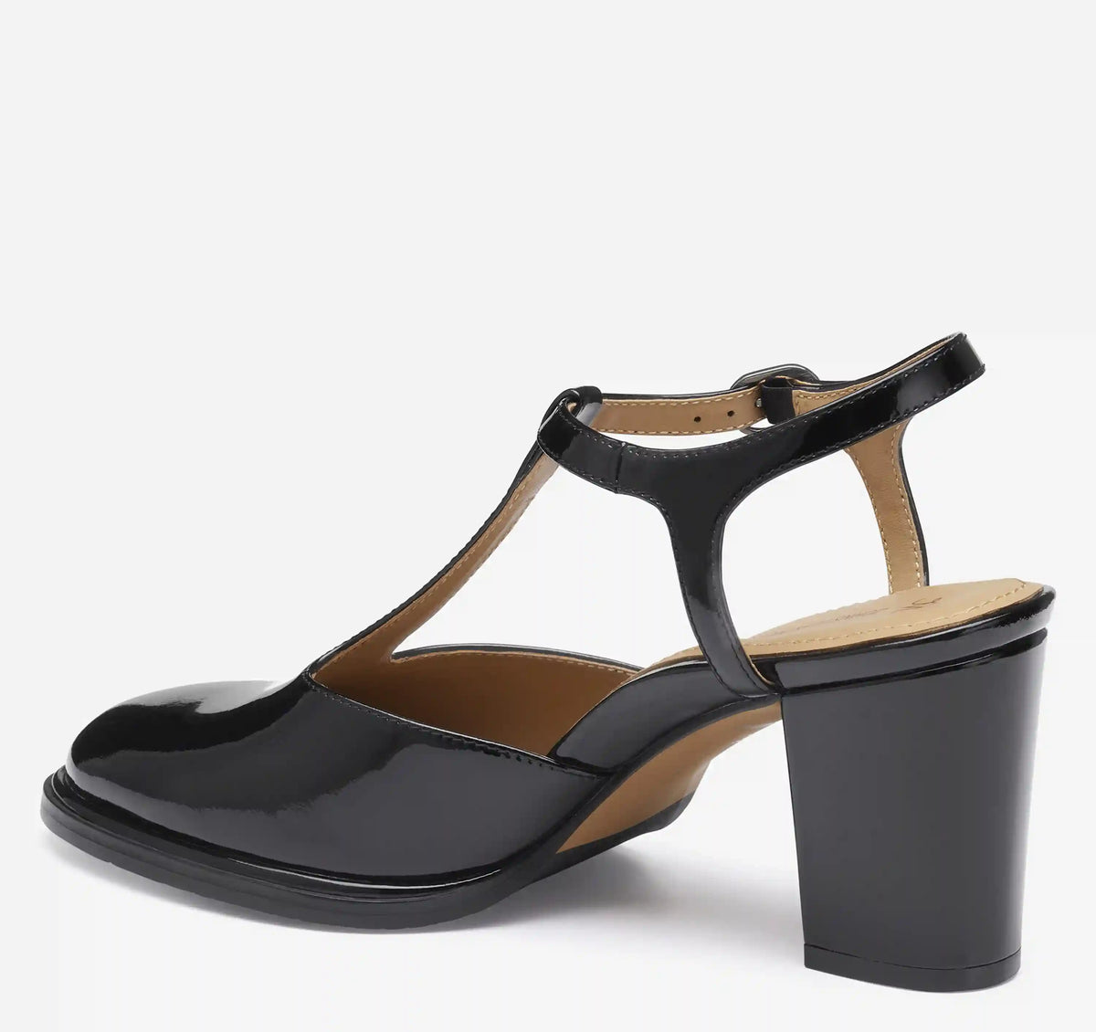 Amy T-Strap Pump - Black Patent Leather