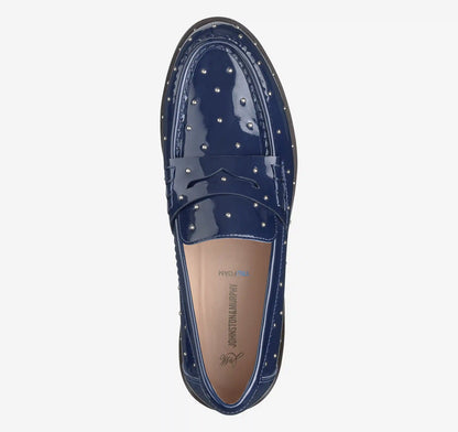 Gillian Studded Penny Loafer - Navy Patent Leather