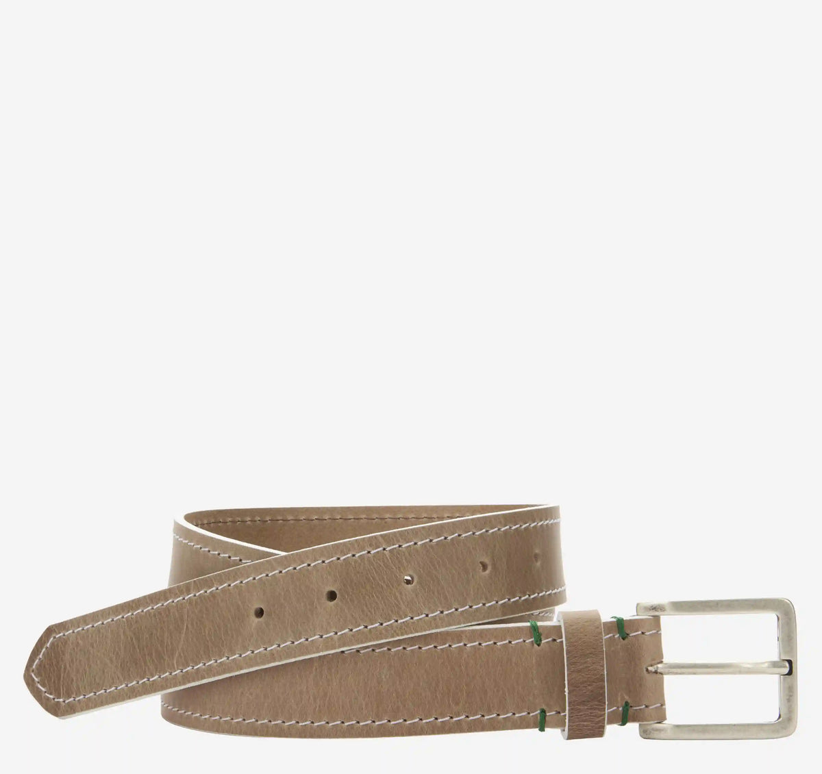 White-Edge Waxed Leather Belt - Beige