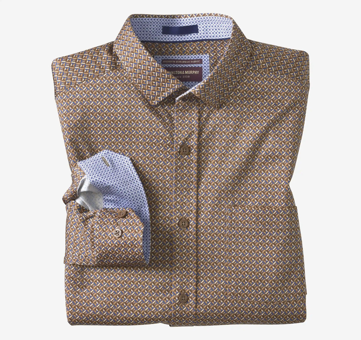 Logan Printed Long-Sleeve Shirt - Brown/Navy Multi Diamond