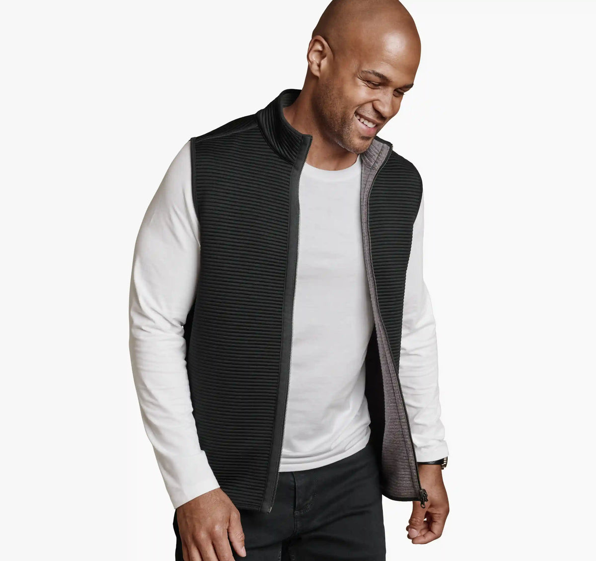 Reversible Channel Quilted Vest - Gray Heather/Black